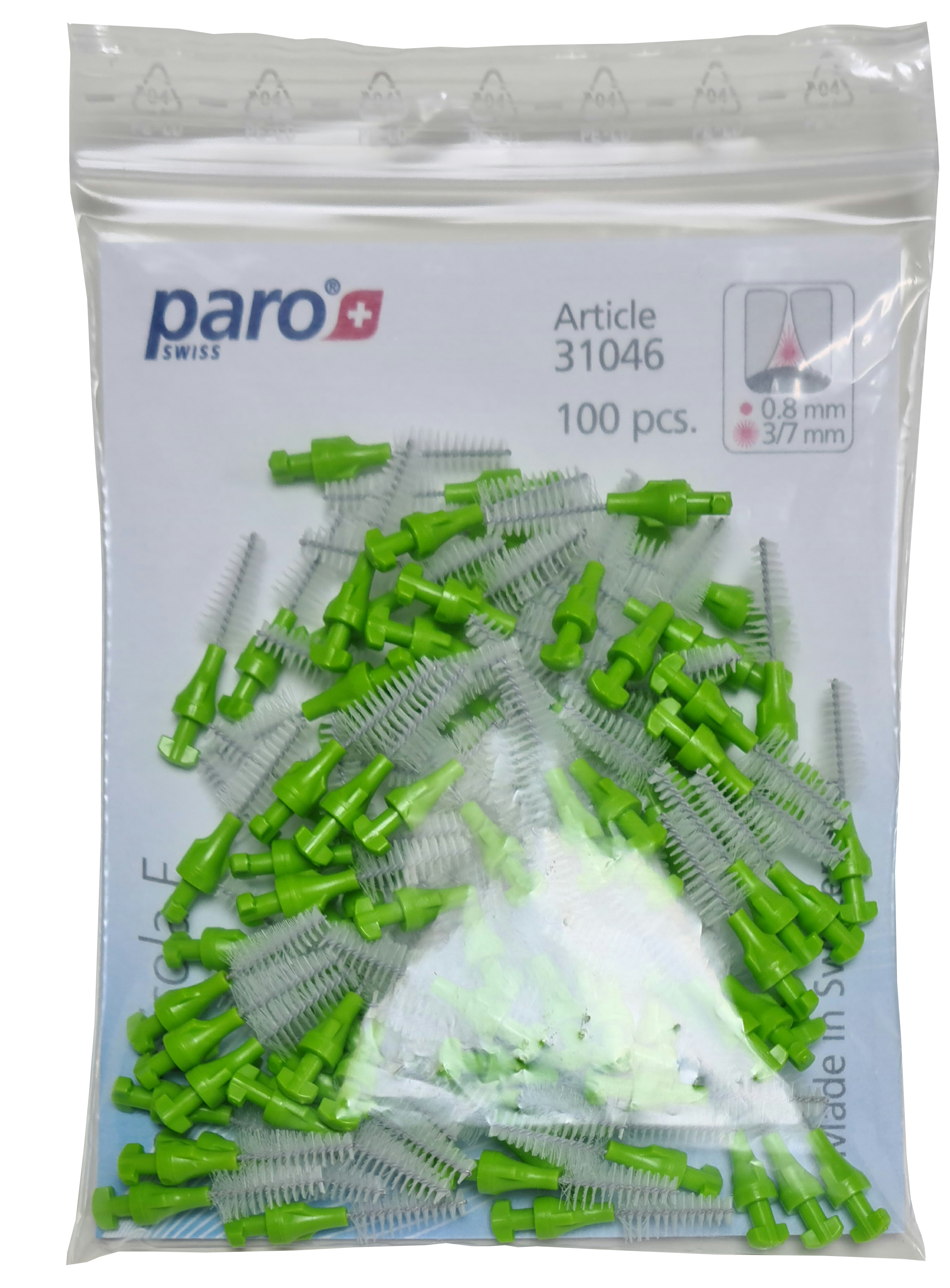 Interdentalbürste | paro® isola f | zum Eindrehen | fein | hellgrün | ø 3/7 mm | konisch | 100 Stück