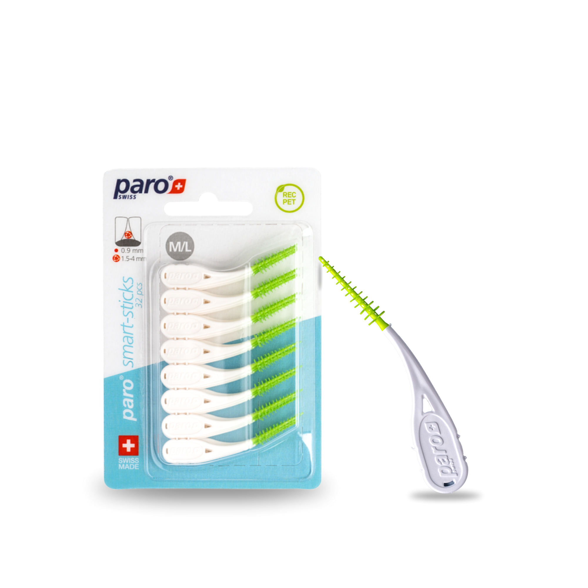 Dental Stick | paro® smart-stick | Metallfrei | M/L | grün | ø 1.5/3,8 mm | 32 Stück